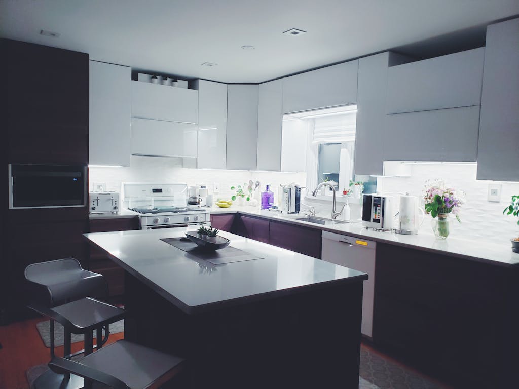 Rectangular White Island Table in Kitchen